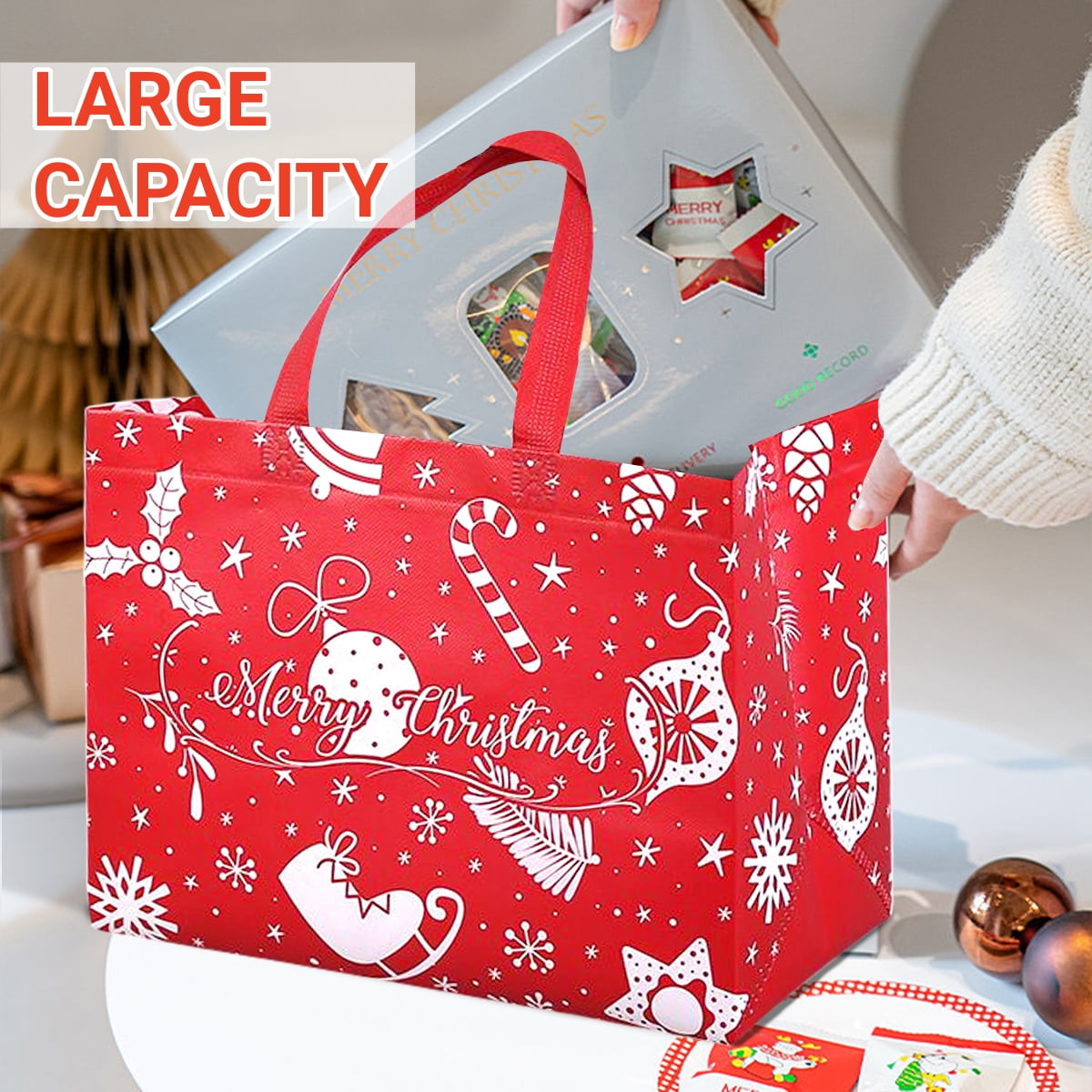 Christmas Gift Bags with Handle Large Reusable Holiday Shopping Bags for Xmas Gifts Wrapping Party Supplies 12.6×9.84×6.69 in 16Pcs