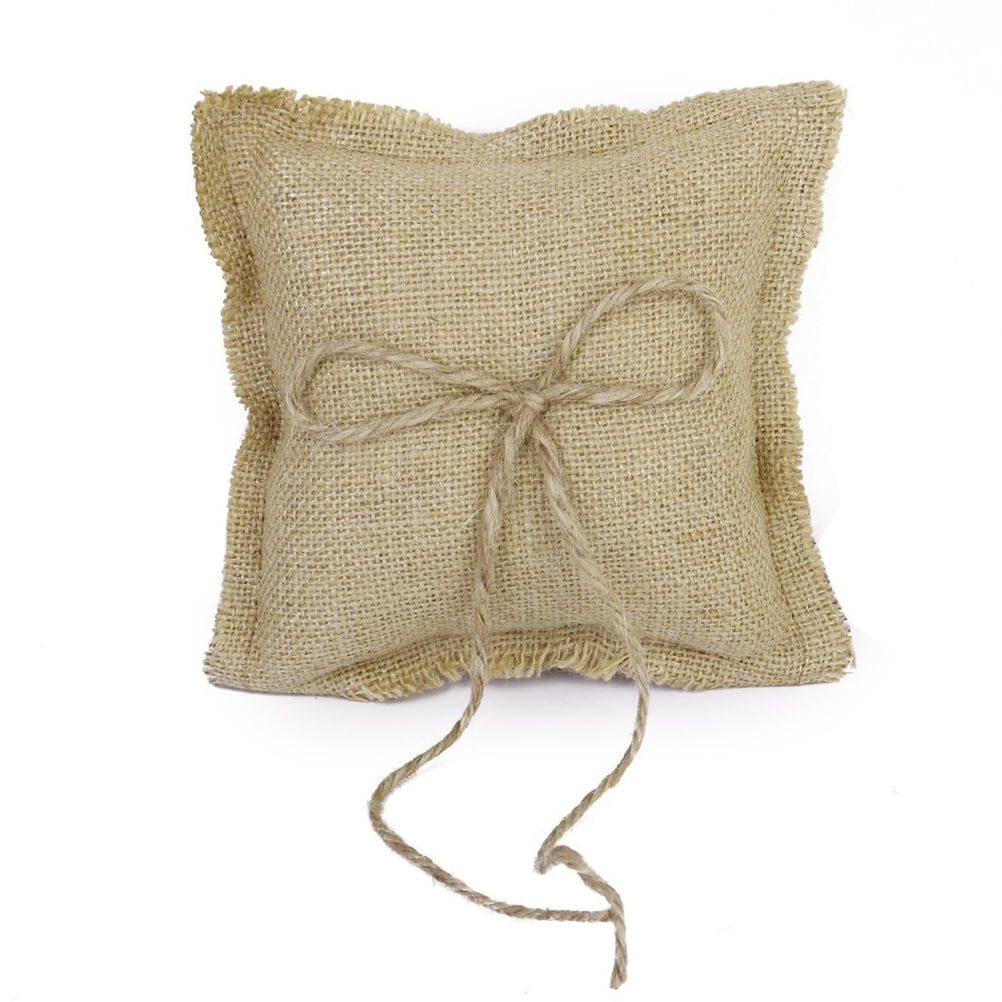 WORGEOUS Bridal Wedding Ceremony Jute Pocket Ring Bearer Pillow Cushion