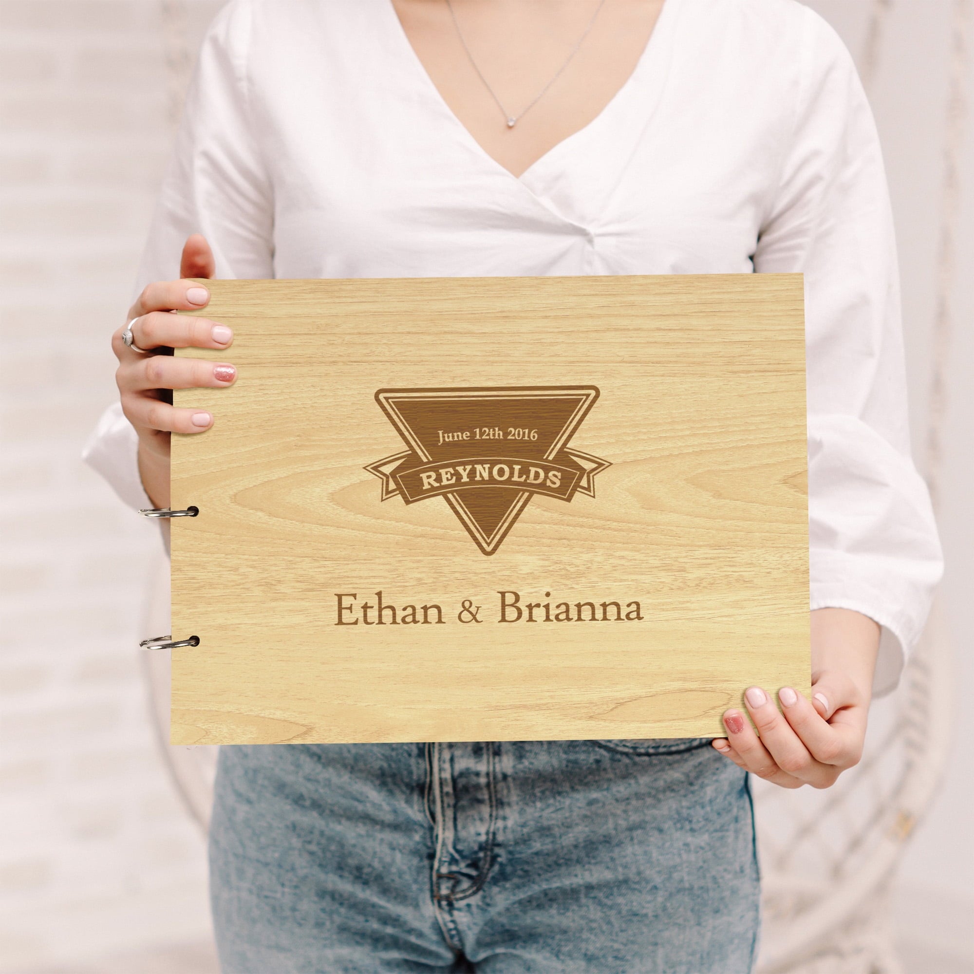 Darling Souvenir Personalized Engraved Laser Cut Wedding Guest Book Wooden Cover Sign-in Book Registry Guestbook Scrapbook-3G