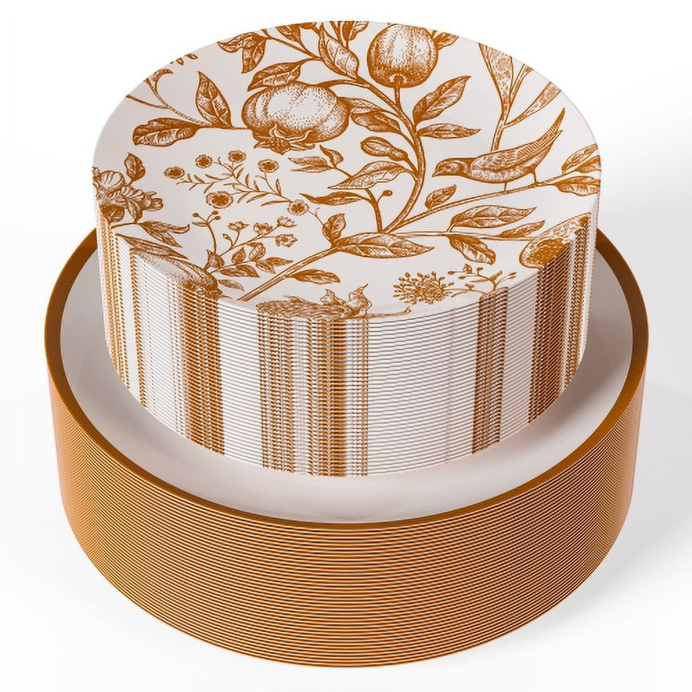 Crown Display 40-Piece Disposable Plates Set - White and Pomegranate Design - 20 Guests