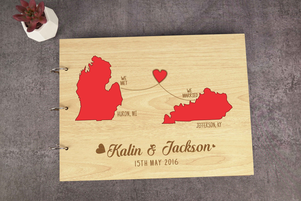 Darling Souvenir Personalized Engraved Laser Cut Wedding Guest Book Wooden Cover Sign-in Book Registry Guestbook Scrapbook-87
