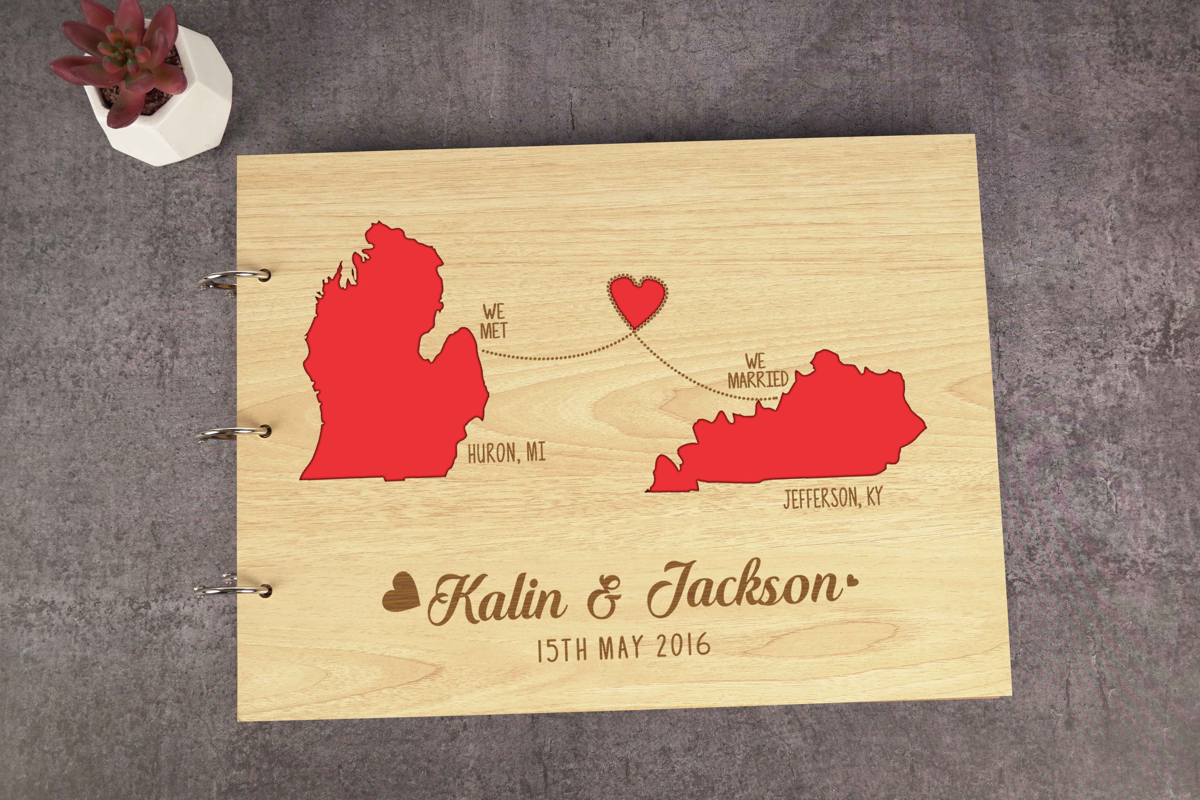 Darling Souvenir Personalized Engraved Laser Cut Wedding Guest Book Wooden Cover Sign-in Book Registry Guestbook Scrapbook-87