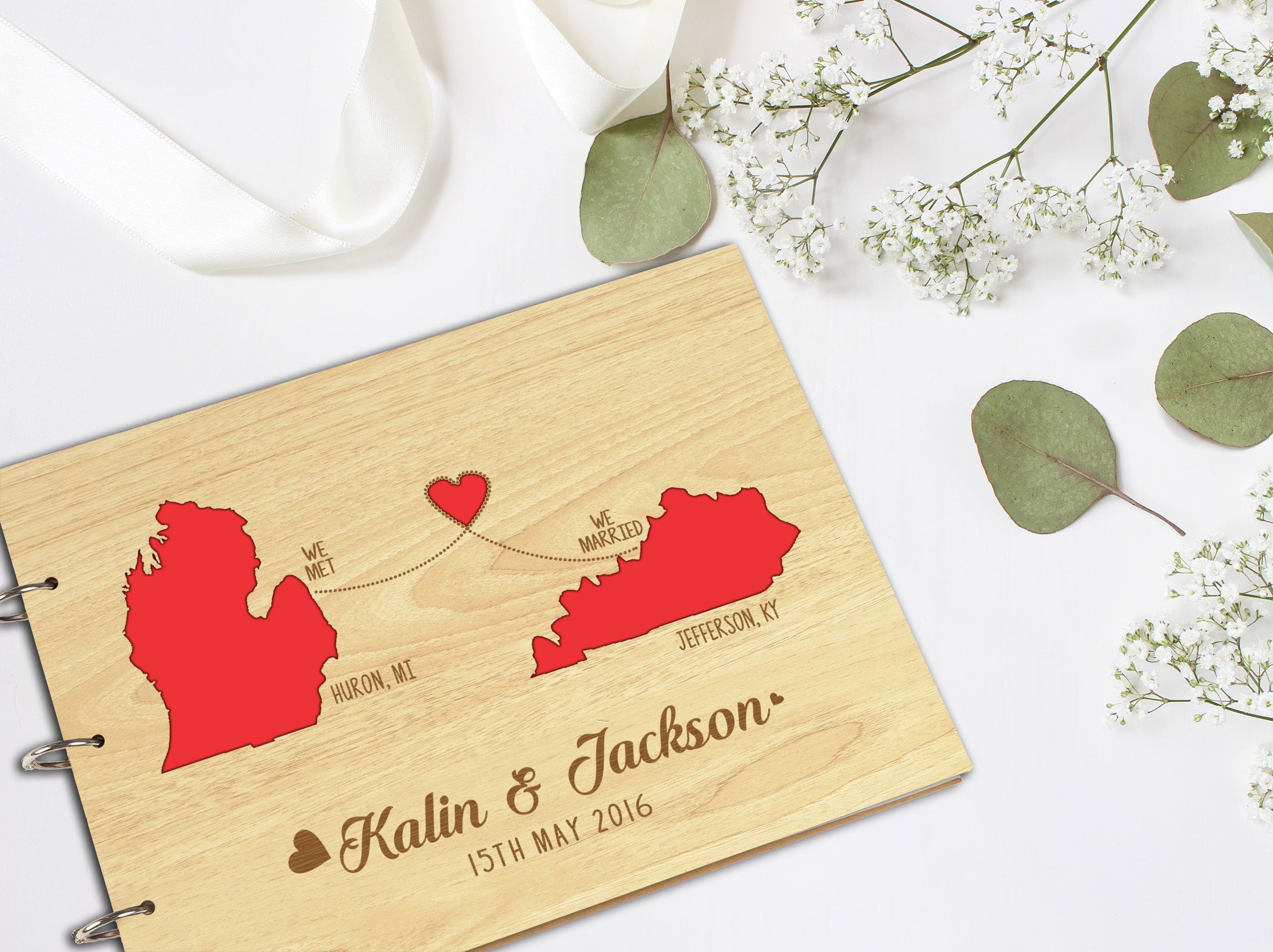 Darling Souvenir Personalized Engraved Laser Cut Wedding Guest Book Wooden Cover Sign-in Book Registry Guestbook Scrapbook-87