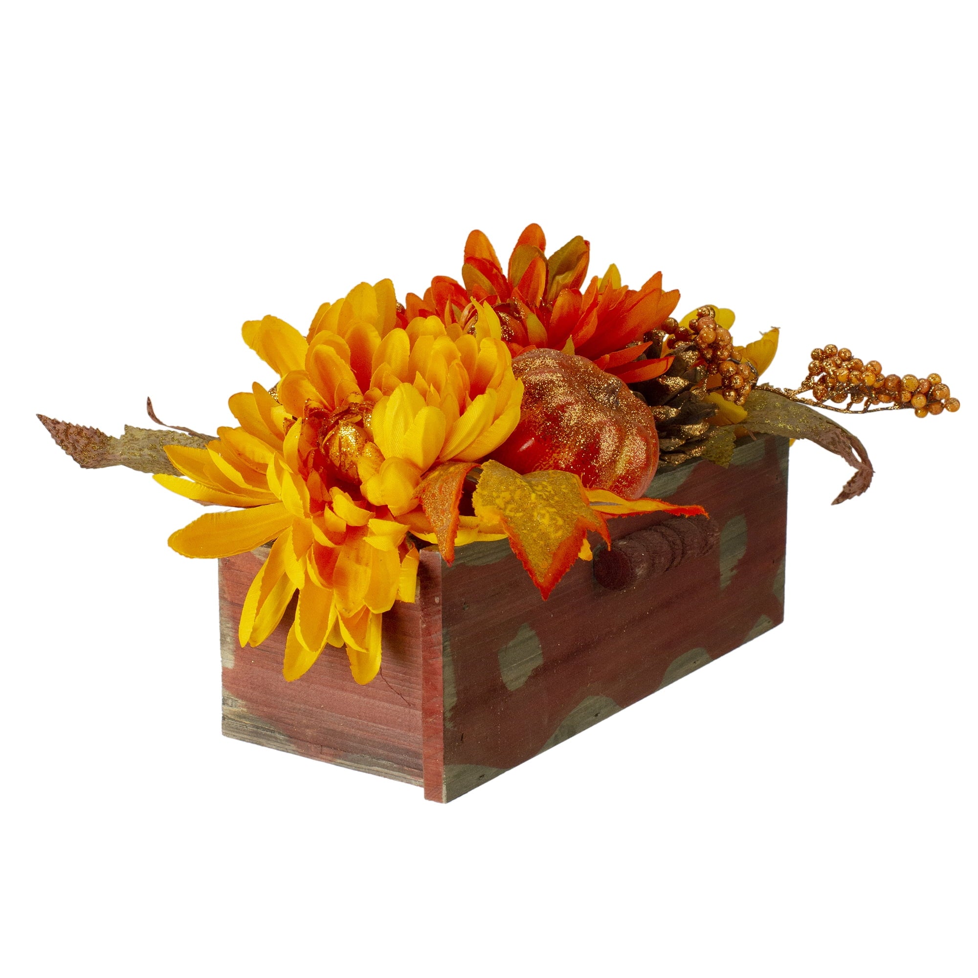 Northlight Autumn Harvest Glitter Floral Arrangement in Rustic Wooden Box Centerpiece - 14"