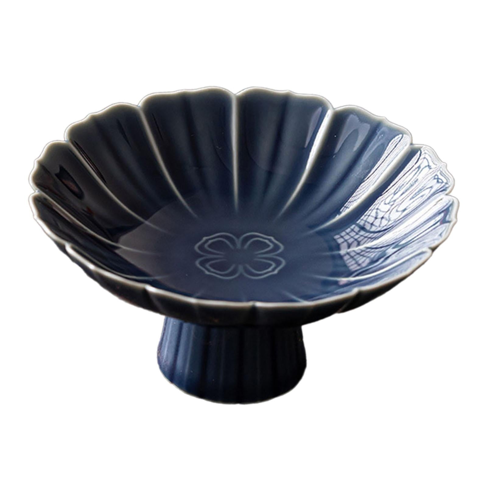 Esquirla Ceramic Footed Fruit Bowl Holder Decorative Bowl Table Decor Dessert Cake Serving Bowl Pedestal Bowl for Kitchen Dining Table Blue
