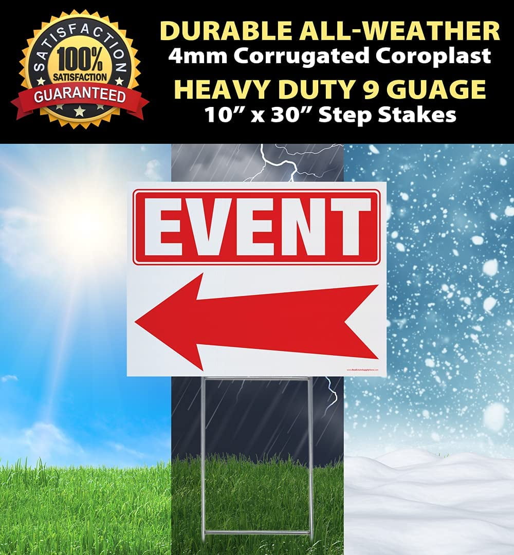 Event Yard Sign Complete Kit Includes Sturdy Sign Stake - Durable Outdoor Double Sided 18x24 Sign with Extra Tall 10x30 Stake (5 Pack, Event)