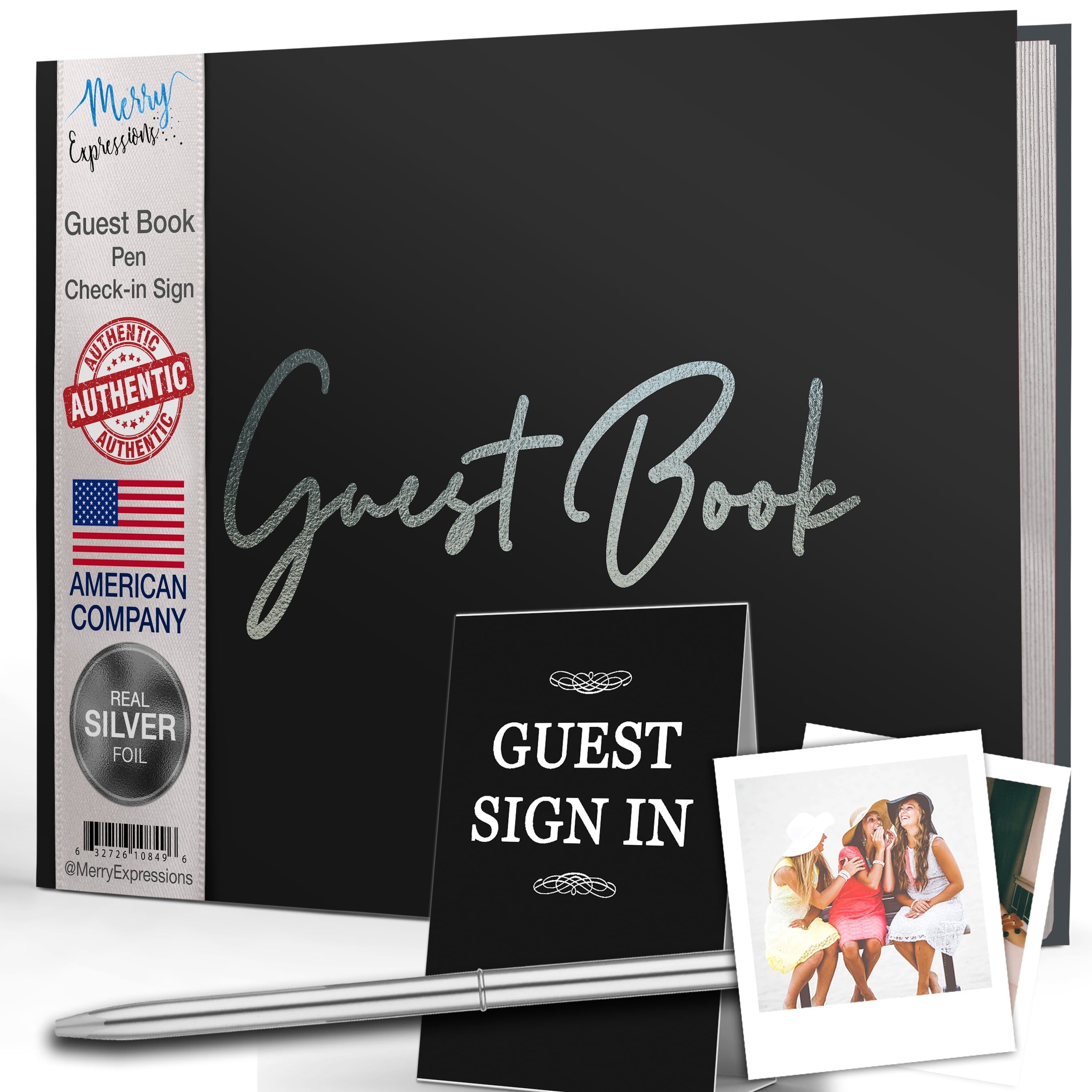 Merry Expressions Rose Gold Wedding Guest Book & Pen Set - 9" x 7" Hardcover 100 Page/50 Sheets