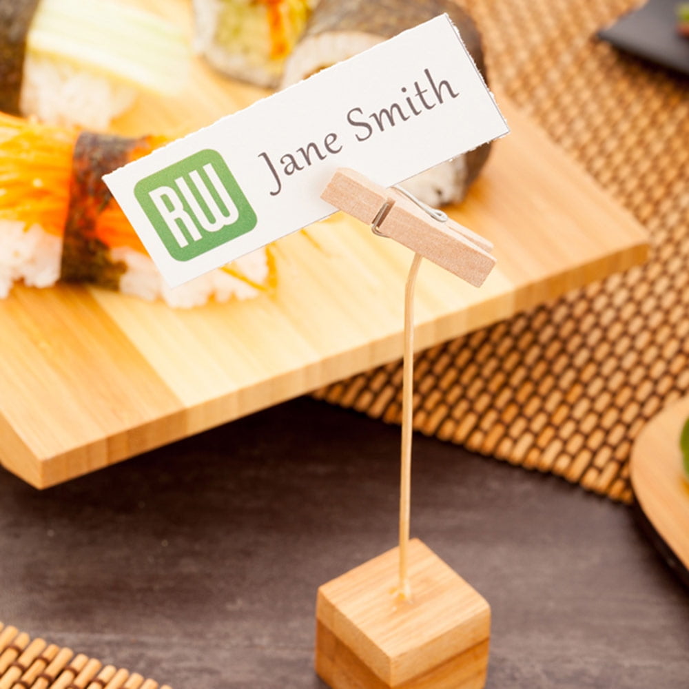 Natural Bamboo Name Card Holder - Metal Clip - 5" x 1" x 1" - 100 count box