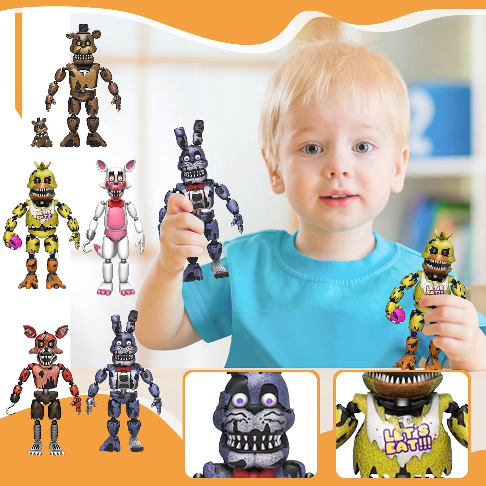 Kdfny FNAF Action Figures 5 Pcs Five Nights at Freddy's Movable Collectible Toys | Game-Inspired Dolls, Cake Toppers & Gifts for Fans & Kids
