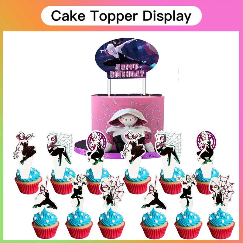 Gwen Spider Girl Tableware Balloons Birthday Plates Party Decor Banner Cake Topper Decorations for Kids Supplies