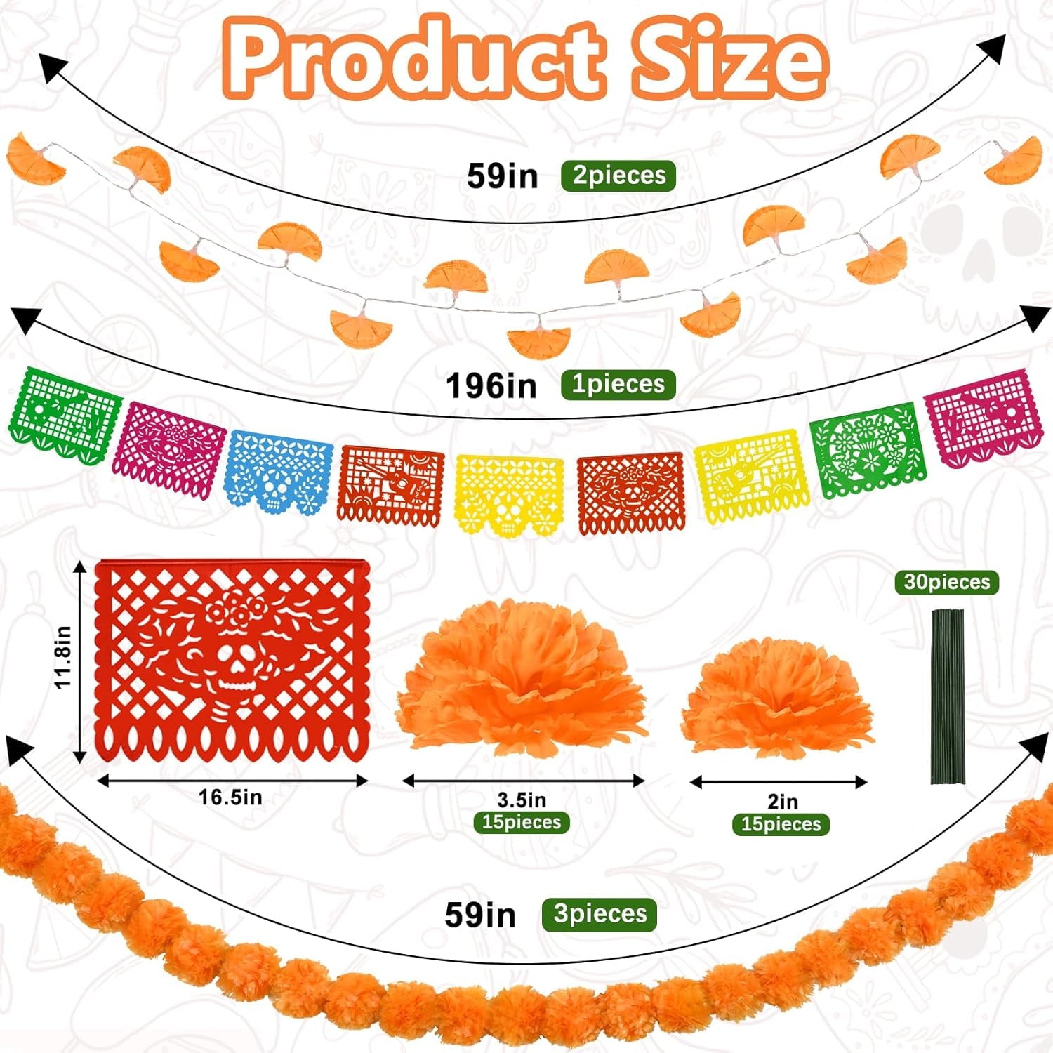 MARTINE MALL Day of The Dead Decor Light up Mexican Party Banners Butterflies Marigold Garlands for Diwali Dia De Los Muertos Decorations Indian Altar Halloween Home Decor