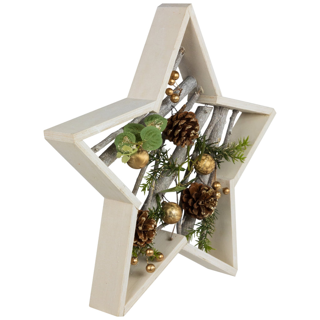 Northlight Pinecones and Berries Star Shaped Wooden Christmas Decoration - 14.5"
