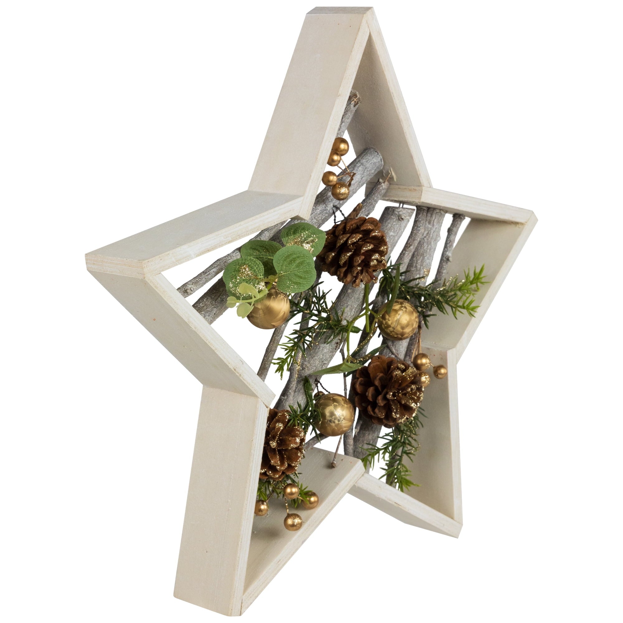 Northlight Pinecones and Berries Star Shaped Wooden Christmas Decoration - 14.5"