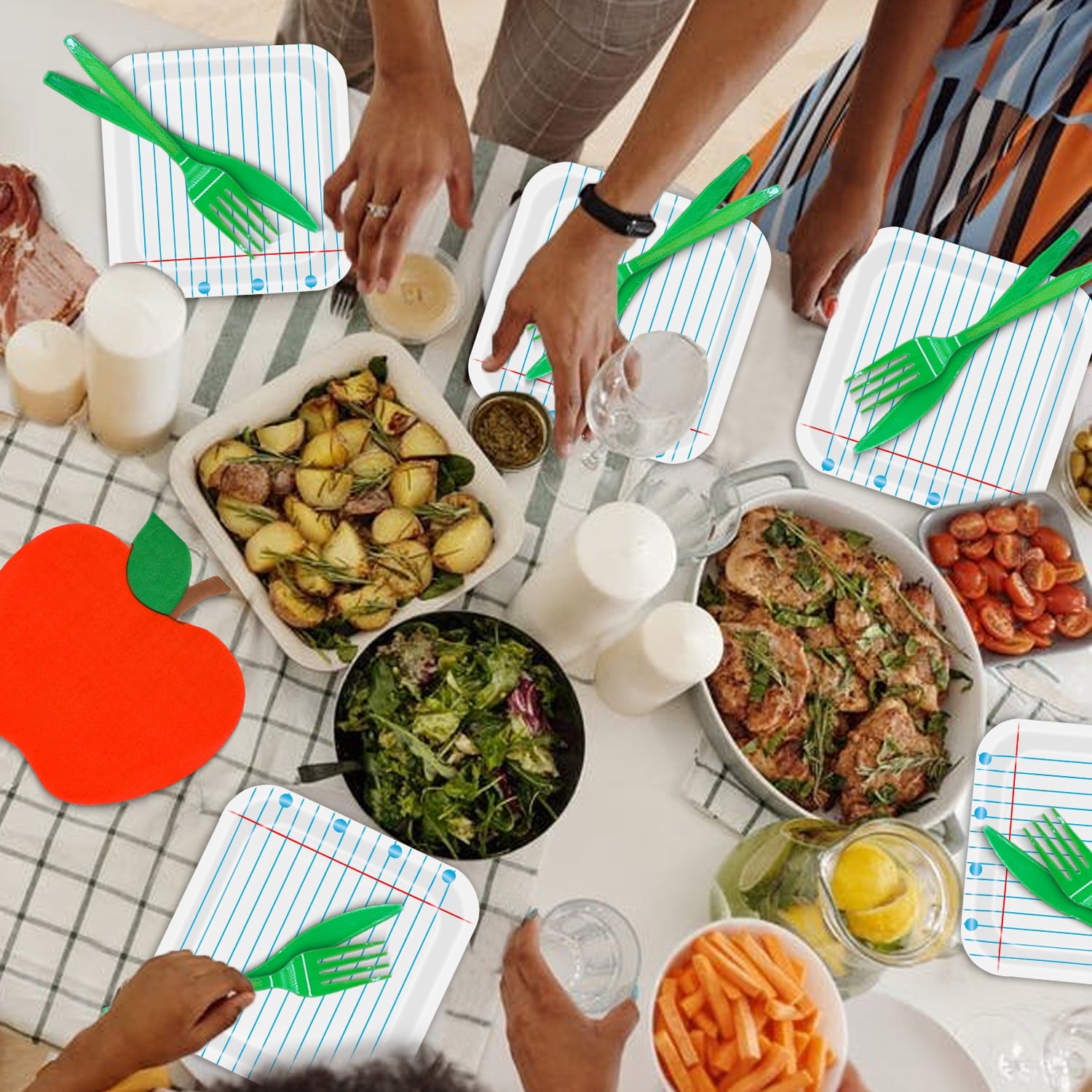 125Pcs Back to School Decorations Notebook Paper Plates Apple Napkins First Day of School Party Supplies Disposable Dinnerware Set for Preschool Kindergarten Teacher Party (Serves 25 Guests)
