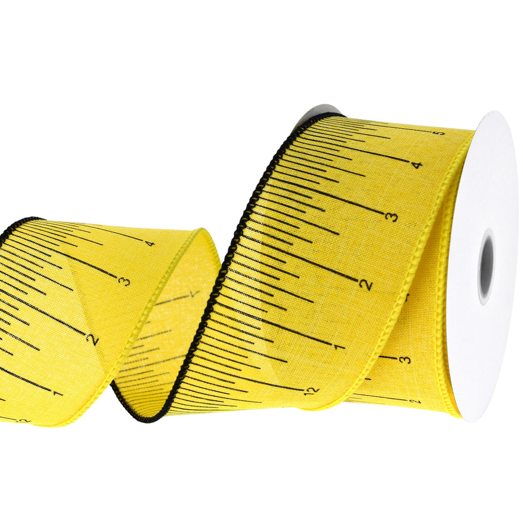 HOMEFORD ESC05 Ruler Measuring Stick Pattern Wired Ribbon, 2-1/2-inch, 10-yard, Yellow
