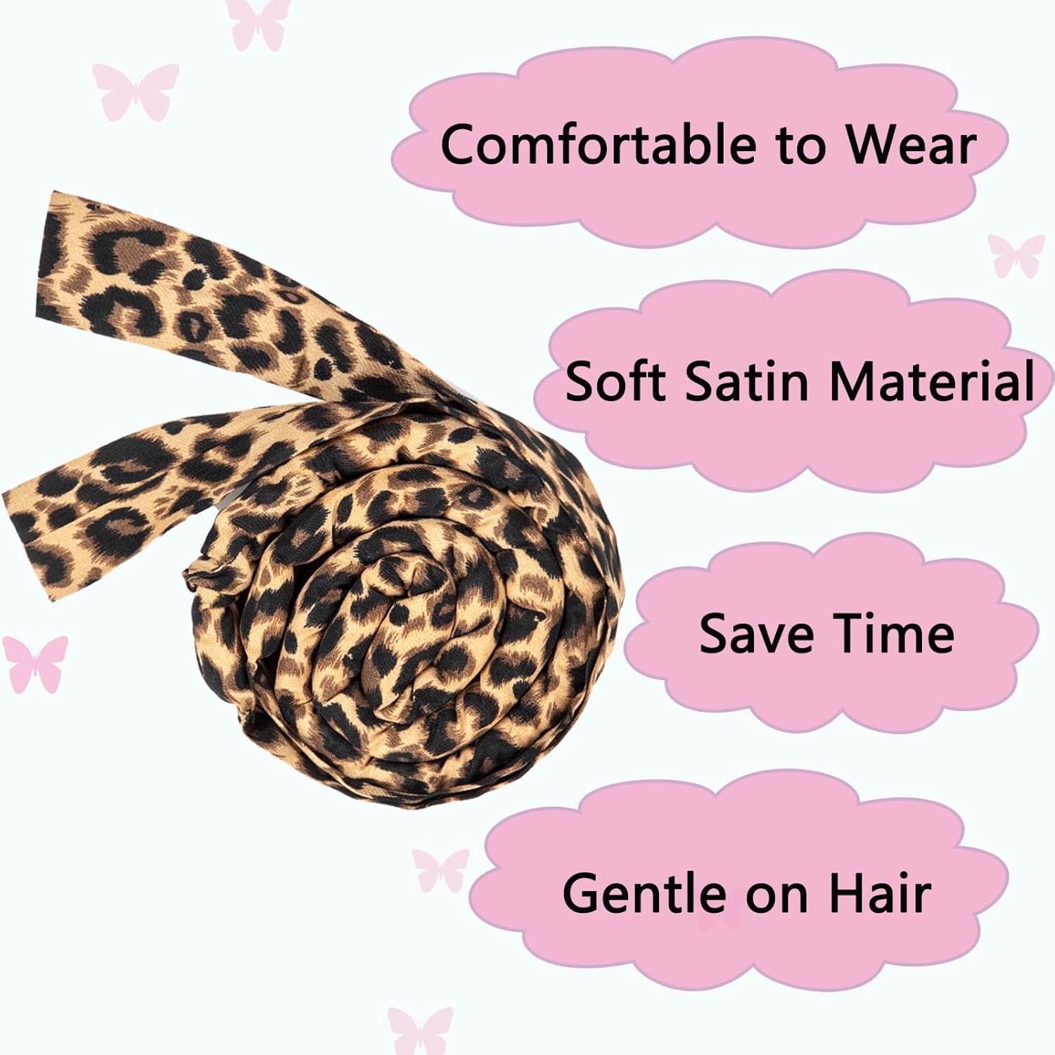 Heat Less Curling Headband for Overnight Curls, No Heat Hair Curling Ribbon and Set for Long Hair (Leopard Print)