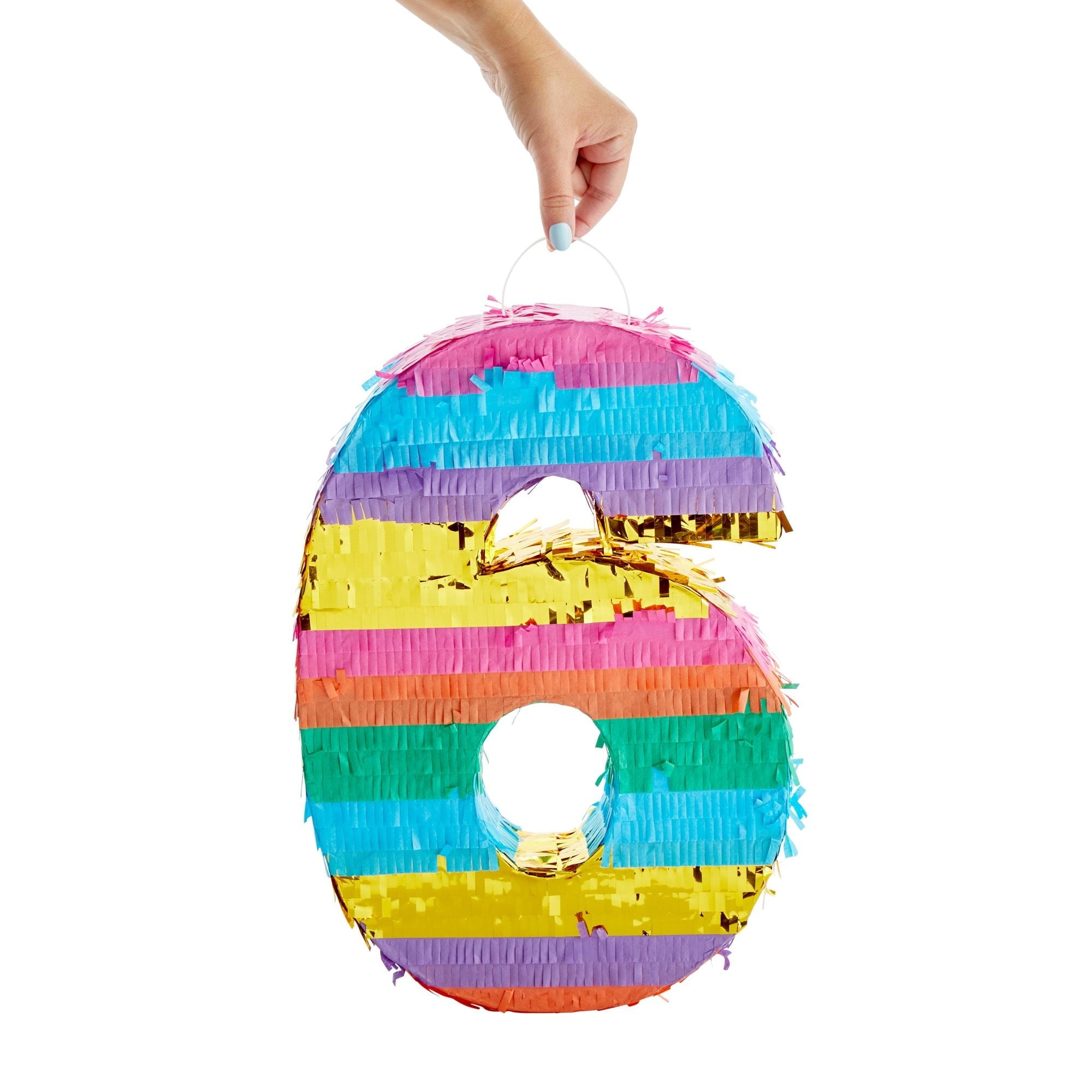 BLUE PANDA Rainbow Number 6 Pinata for Kids Ages 3-14 Birthday Party Supplies, Fiesta, Anniversary Celebration, Small (11.3 x 16.5 x 3 In)