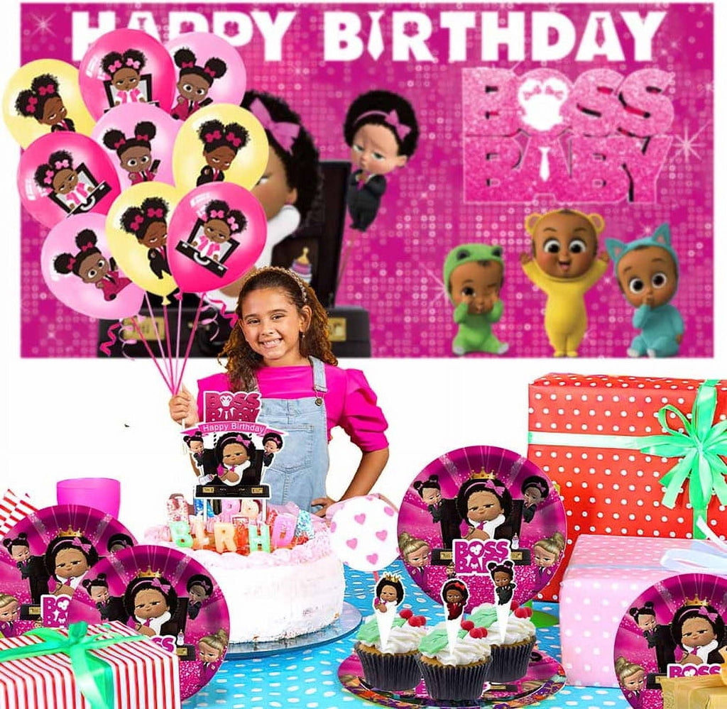 Boss Baby Africa Girl Party Supplies Plates Decorations Birthday Cake Topper Banner Decor Backdrop Balloons