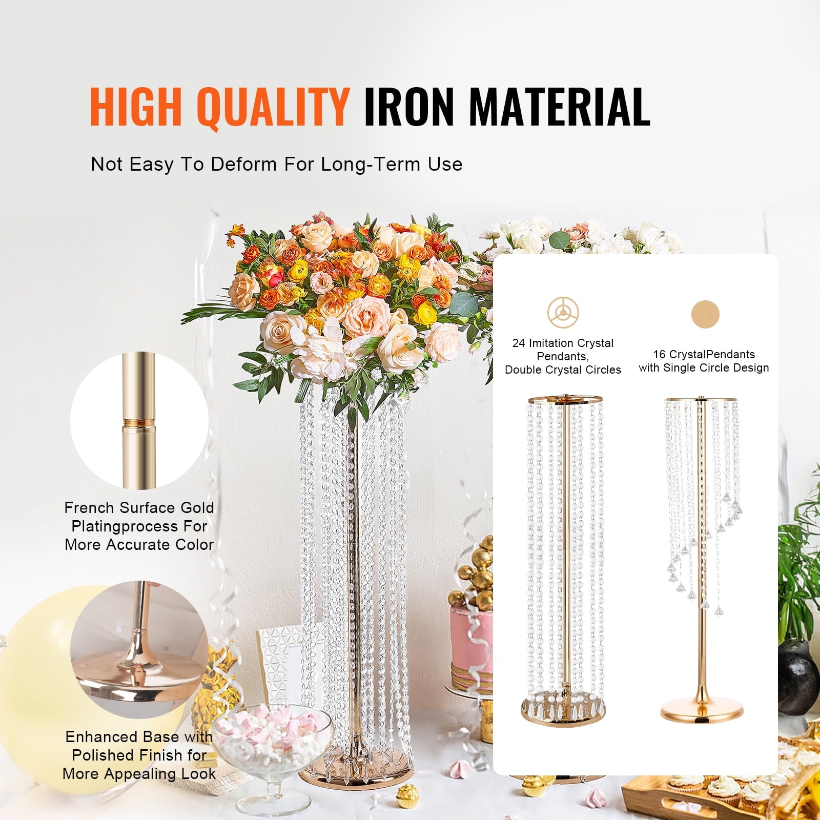 KFFKFF Crystal Wedding Flowers Stand Luxurious Centerpieces 2PCS 35.43inch Tall