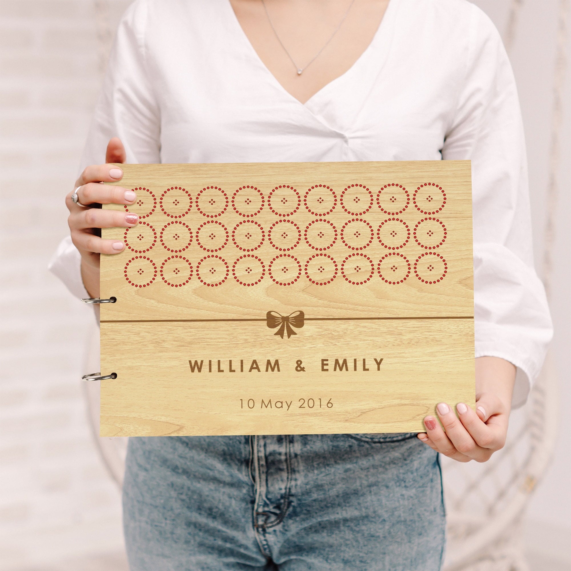 Darling Souvenir Personalized Engraved Laser Cut Wedding Guest Book Wooden Cover Sign-in Book Registry Guestbook Scrapbook-F8