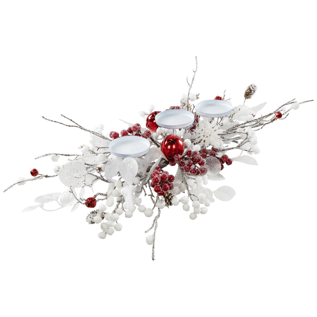Northlight Berries and Snowflakes Christmas Pillar Candle Holder - 24" - Red and White