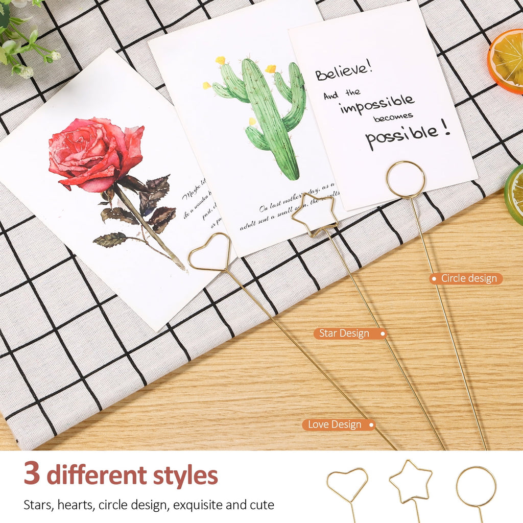 60 Pcs Floral Pick Card Holder Metal Wire Floral Place Card Holder 12.6 Inches Table Number Picture Holder Exquisite Gift Card Holder Sticks for Wedding Party Gatherings