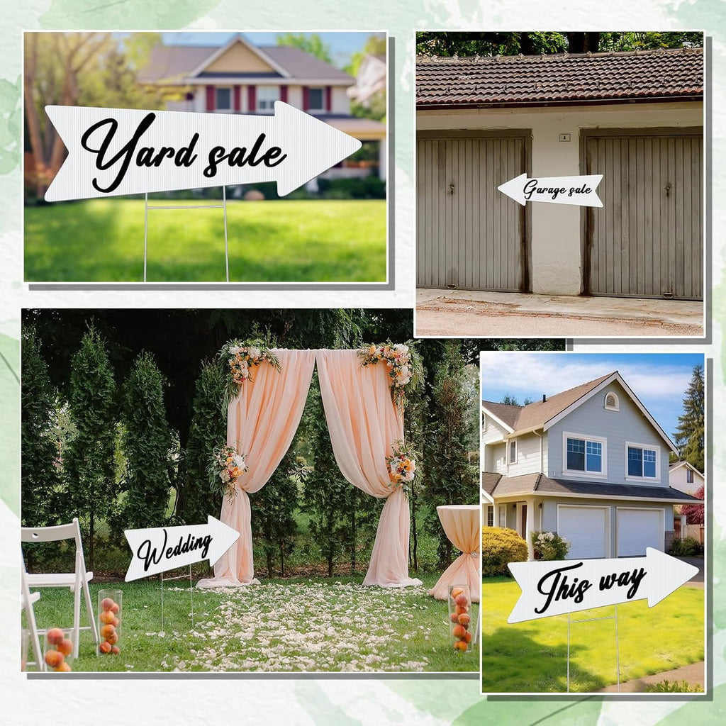 XD5-15 Pack White Blank Arrow Signs with Stakes 23 x 7 Inches Yard Sales Signs Wedding Directional Signs This Way Yard Sale for Signs Ceremony and Reception Wedding Birthday Party-5