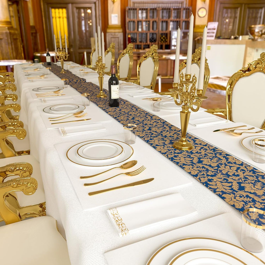 Hawsaiy 350PCS Gold Disposable Plates and Cups Set for 50 Guests, Plastic Dinnerware with Napkins for Wedding and Party