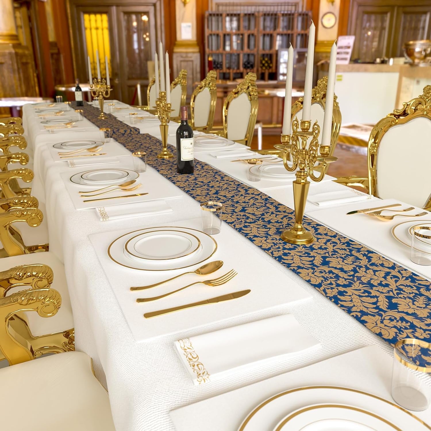 Hawsaiy 350PCS Gold Disposable Plates and Cups Set for 50 Guests, Plastic Dinnerware with Napkins for Wedding and Party