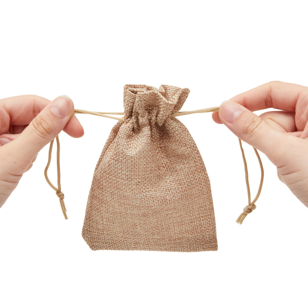 100 Pack Burlap Drawstring Pouch for Jewelry, Party Favors, Arts and Crafts, Natural Brown, 3.7 x 5.5 in