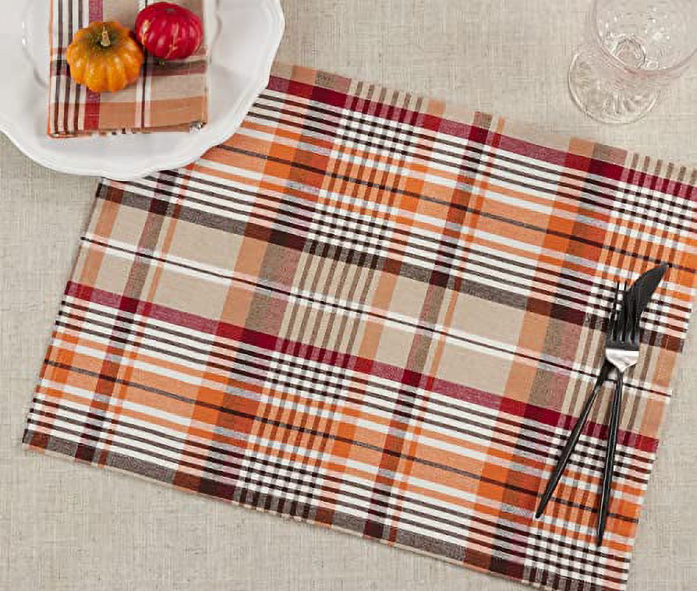 Fennco Styles Harvest Tartan Plaid Design Cotton Placemats 14" W x 20" L, Set of 4 - Multicolored Table Mats for Home, Dining Table Décor, Banquet, Thanksgiving, Christmas and Special Event