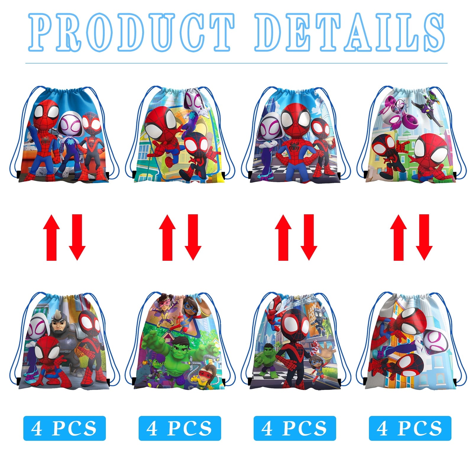 16 PCS Spidey Party Gift Bag, Spidey Birthday Party Drawstring Bags Goodie Candy Bag for Birthday Party Supplies