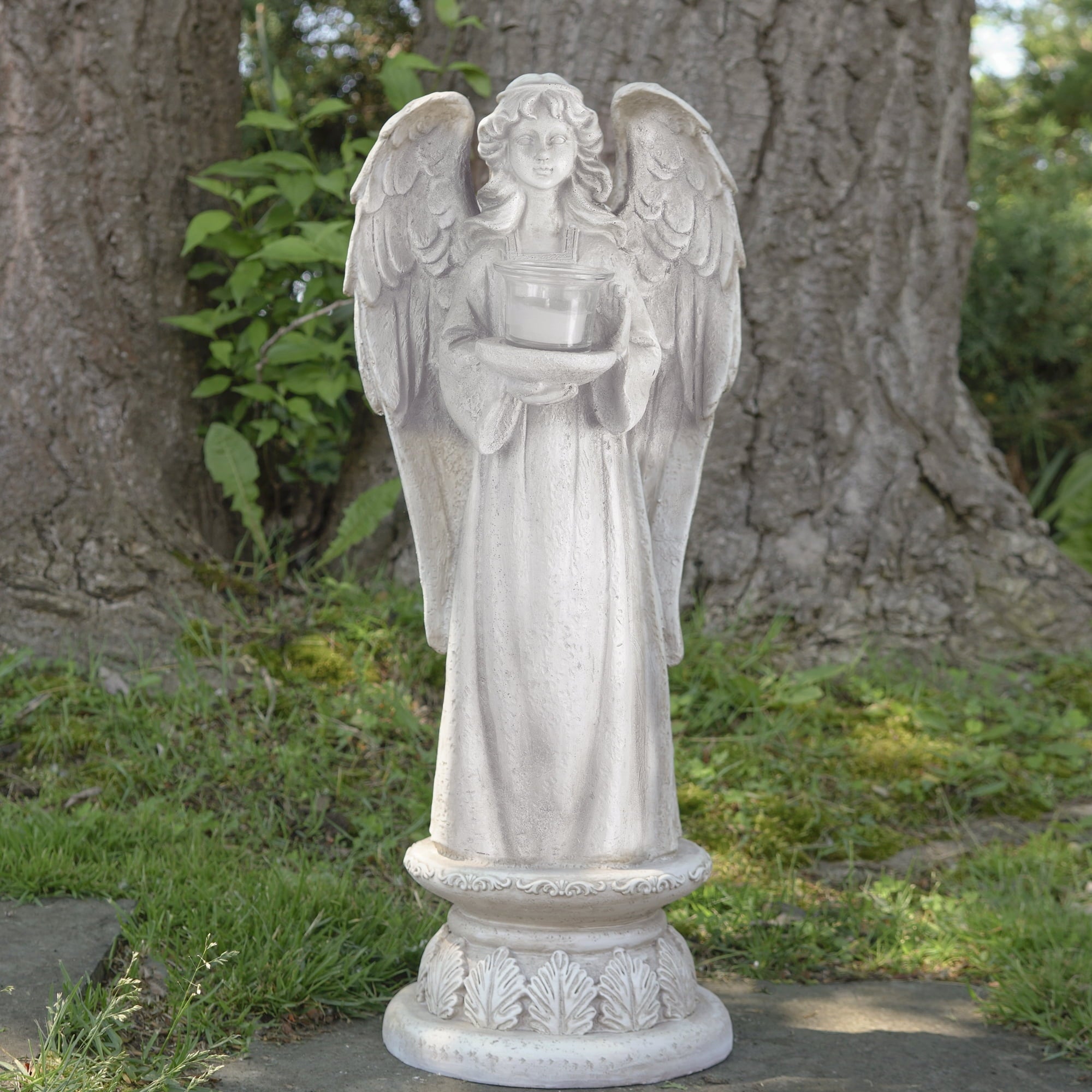 Northlight 22.5" Standing Religious Angel with Bird Bath Votive Candle Holder Outdoor Patio Garden
