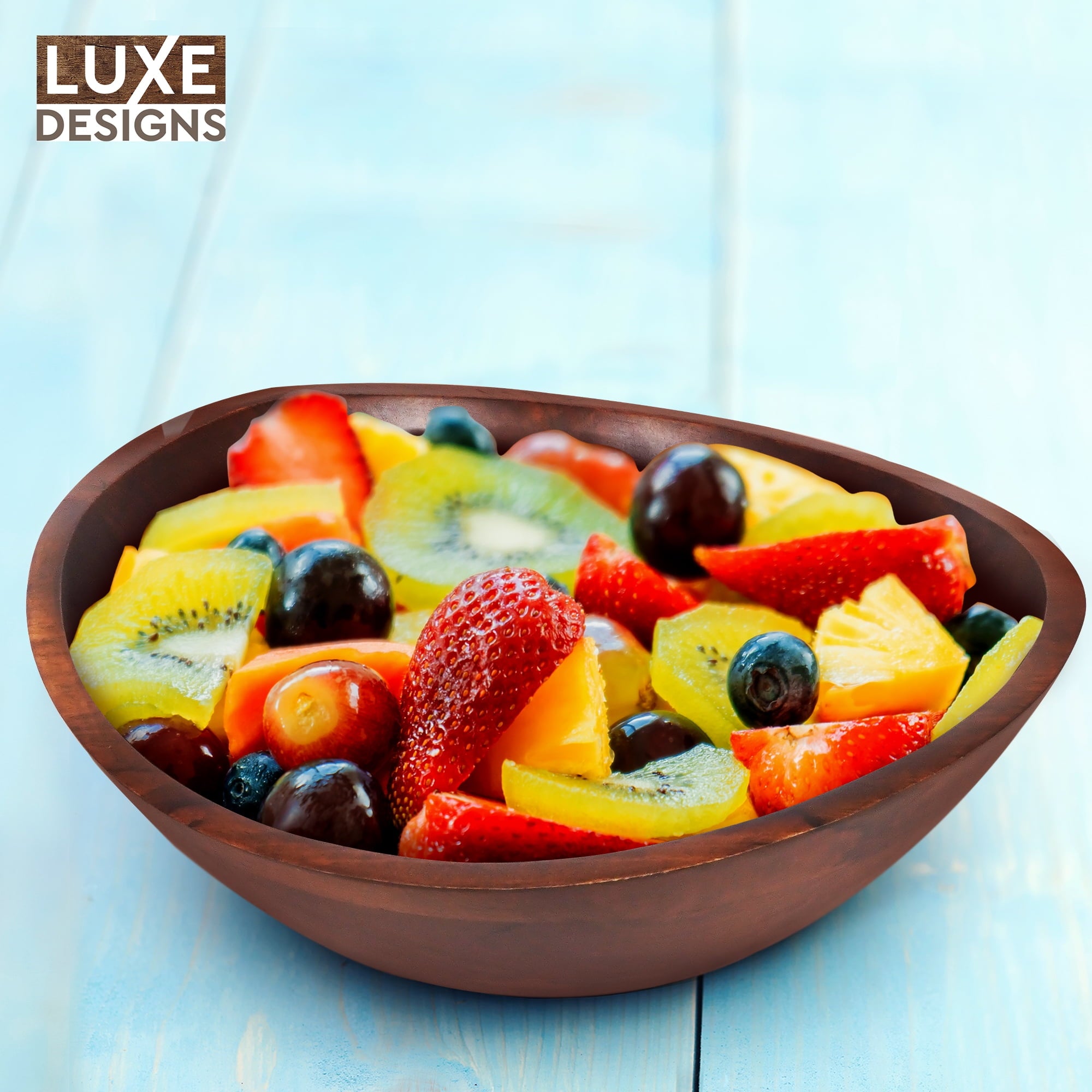 Luxe Designs | Mango Wood Bowl For Fruits, Salad & Popcorn | Wooden Decorative Bowl For Room & Kitchen | 12" x 4.5" x 11"