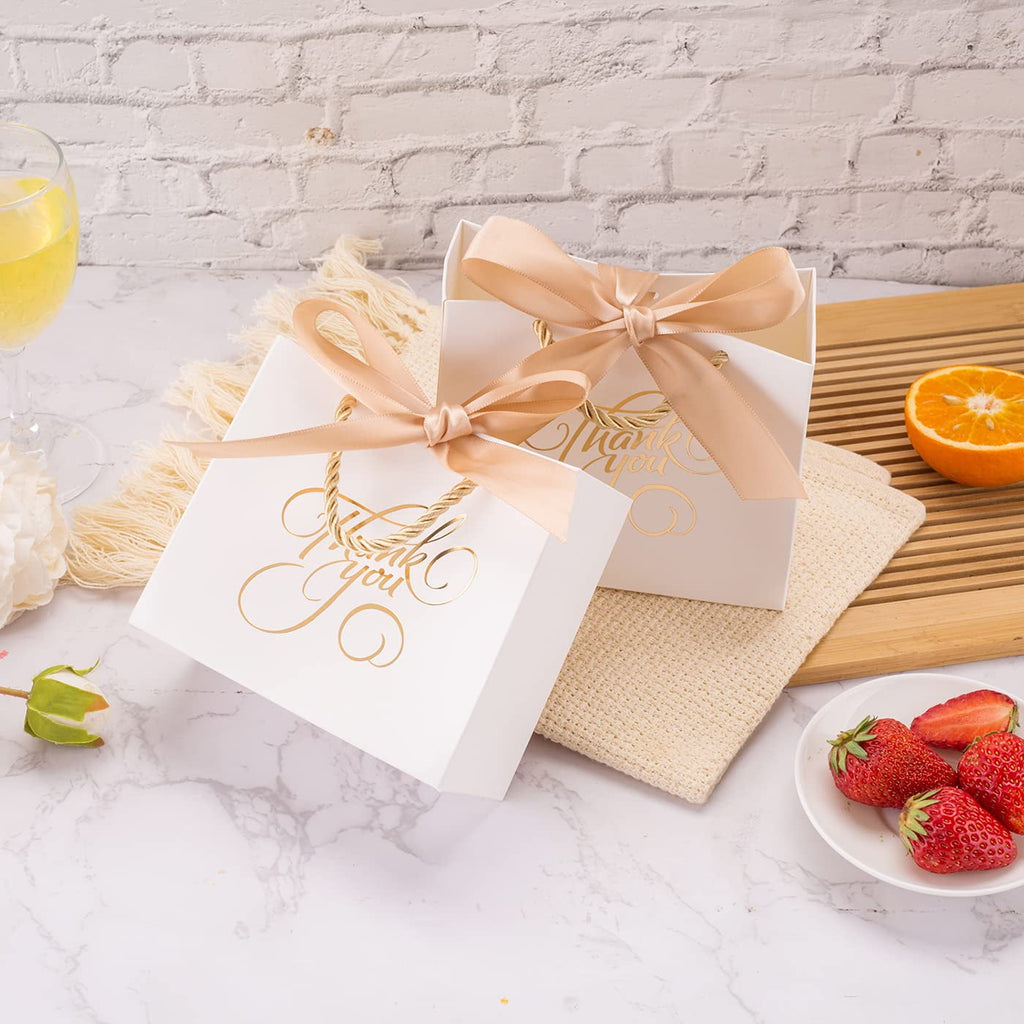 50Pack Small Thank You Bags with Handle Bulk,5.5x 2.5x4.7Inch Thank You Gift Bags,White Gift Bags with Handles,Party Favor Bags