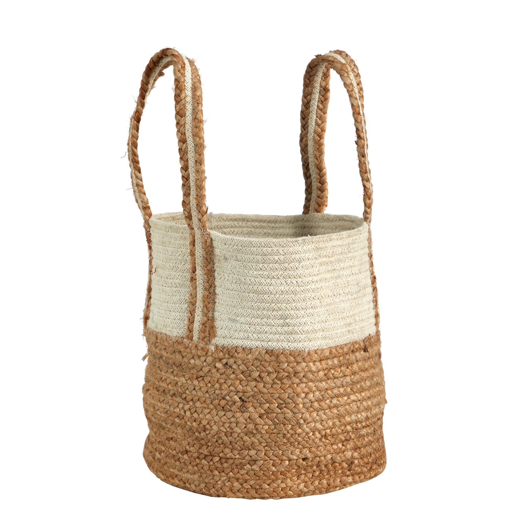 Nearly Natural 14" Boho Chic Basket Planter Natural Cotton and Jute with Handles