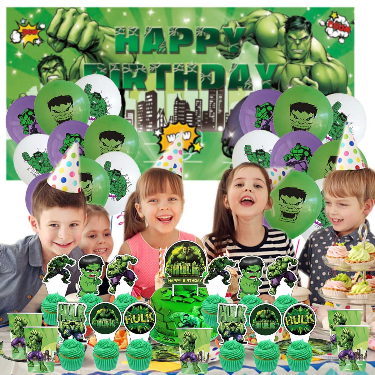 Hulk Tableware Balloons Birthday Plates Party Decor Banner Cake Topper Decorations for Kids Supplies