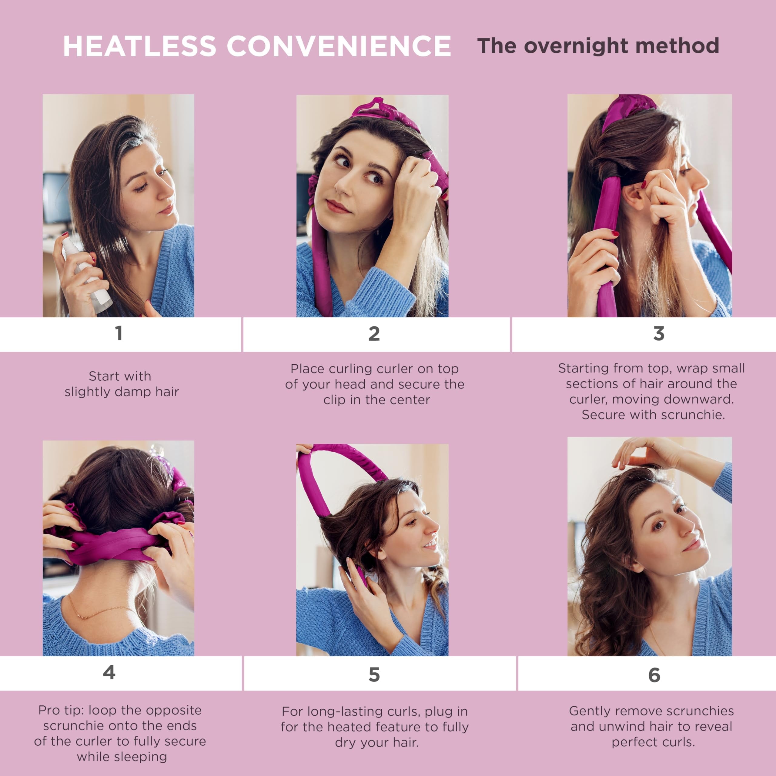 Conair 2-in-1 Heat & Heatless Hair Curler - Heat/Heatless Curling Set Includes Satin Curling Ribbon, Claw Clip, 2 Scrunchies, USB Cord, and Satin Pouch