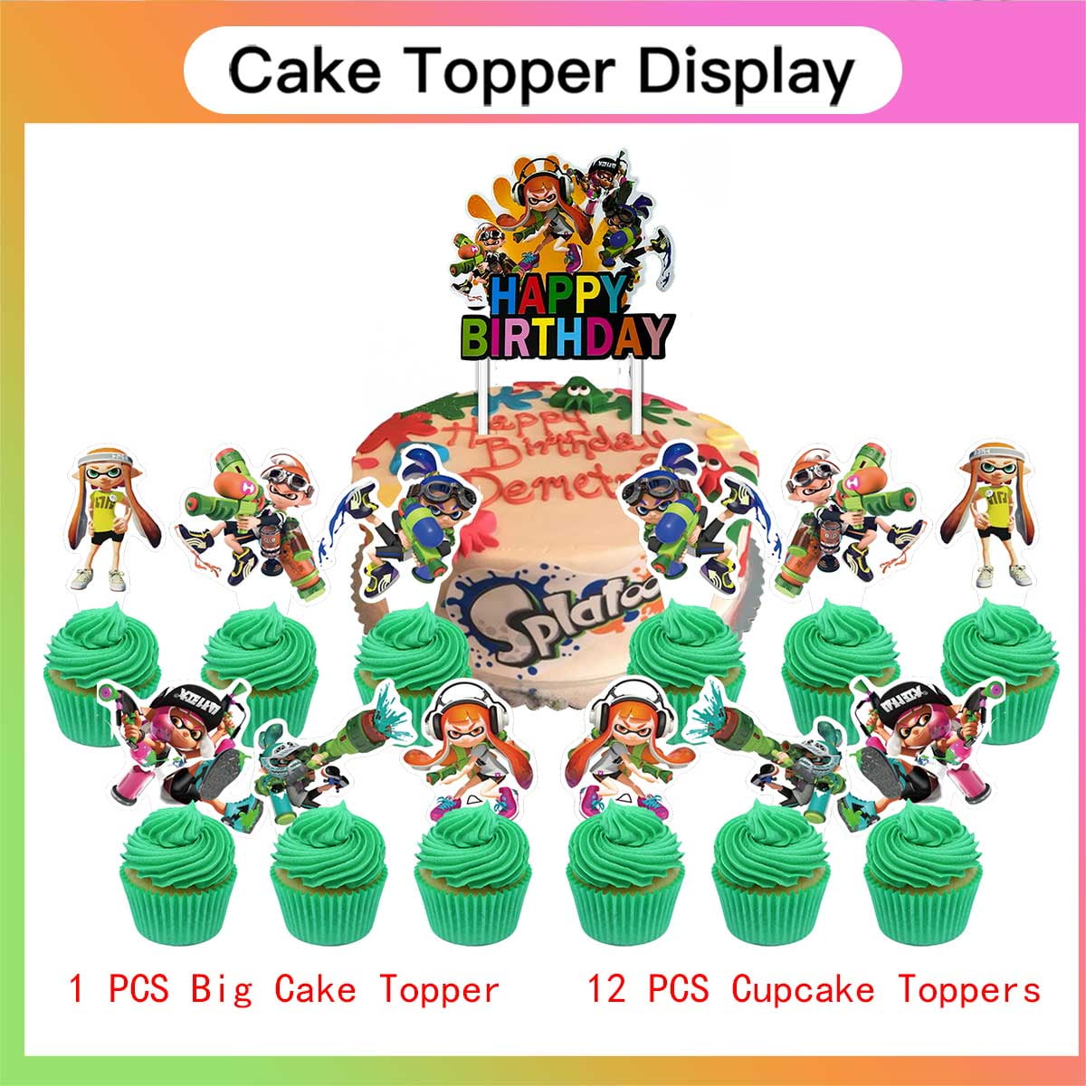 Splatoon Birthday Party Supplies Balloons Plates Decoration Cake Topper Decor Tableware Banner Backdrop