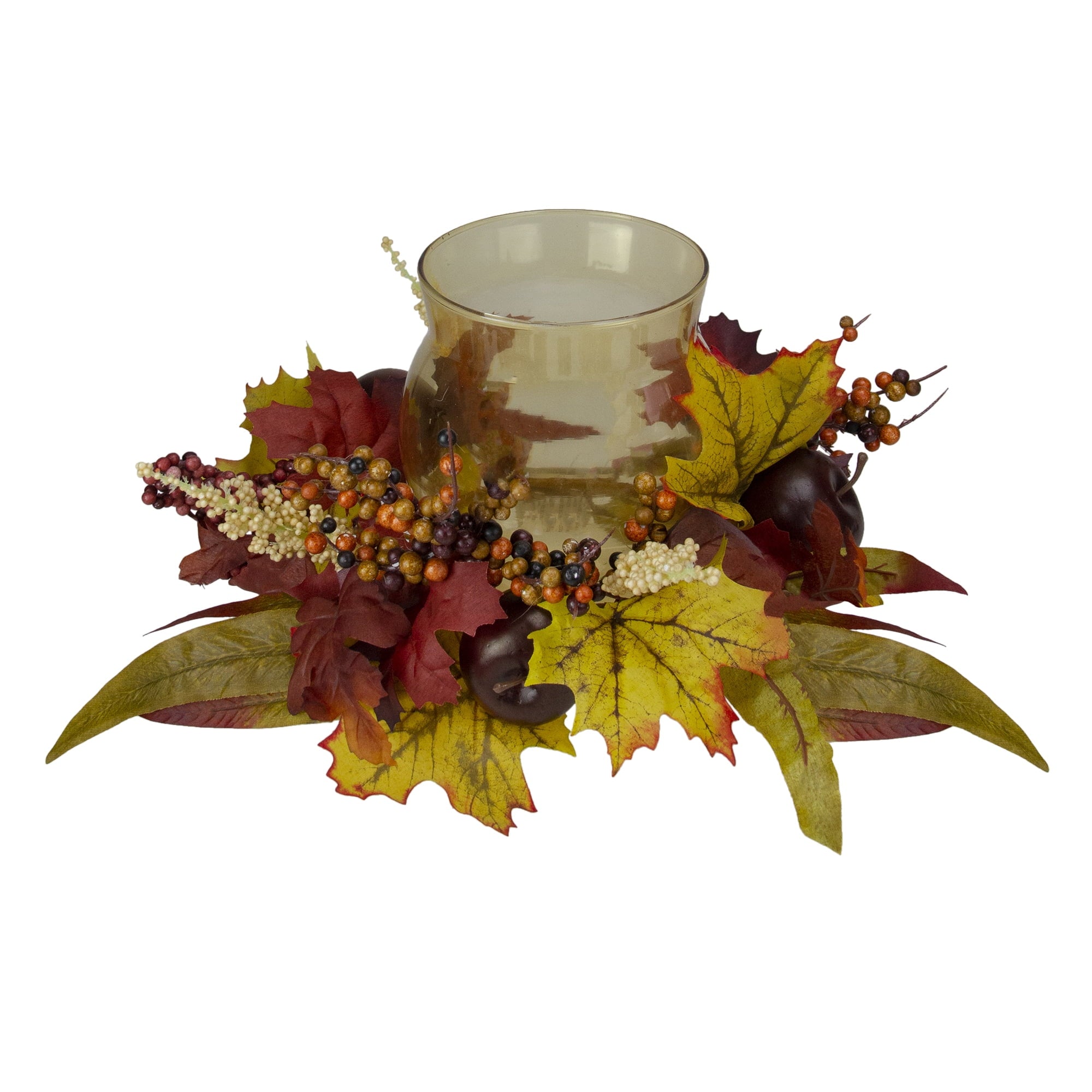 17" Autumn Harvest Apple and Berry Hurricane Glass Pillar Candle Holder