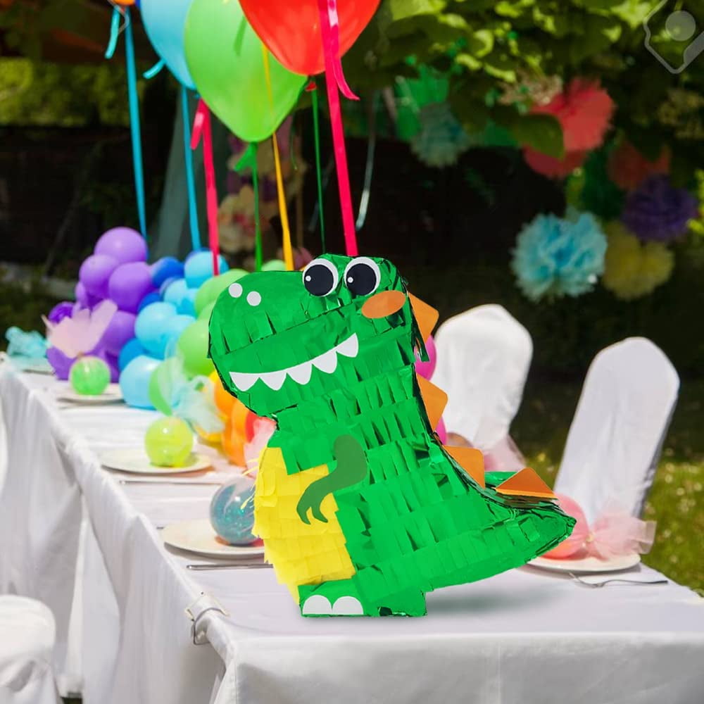 Dinosaur Pinata for Dinosaur Theme Party Favor with Smile & Yellow Belly, Birthday Anniversary Celebration Party Supplies (16.5 x 13.5 x 4 inches)