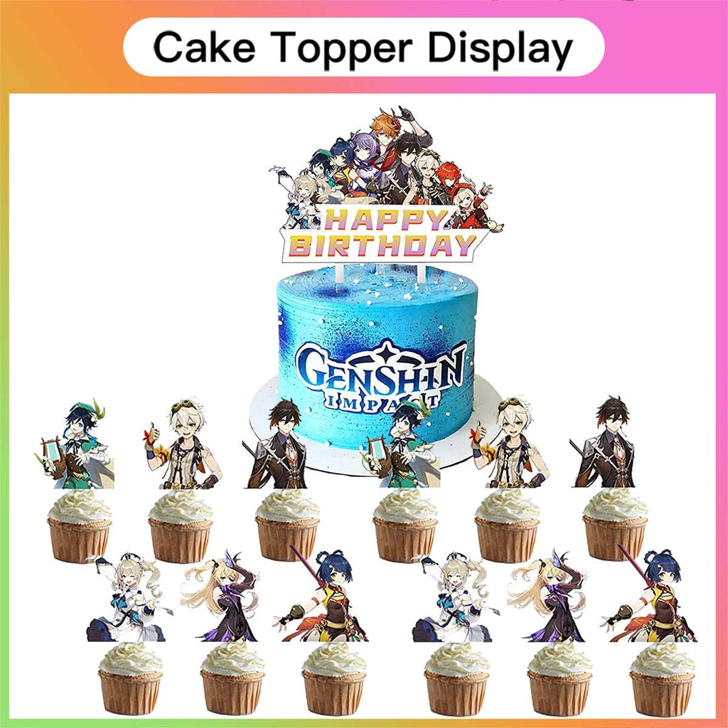 Genshin Impact Party Supplies Cake Topper Decor Banner Backdrop Tableware Balloons Birthday Decorations