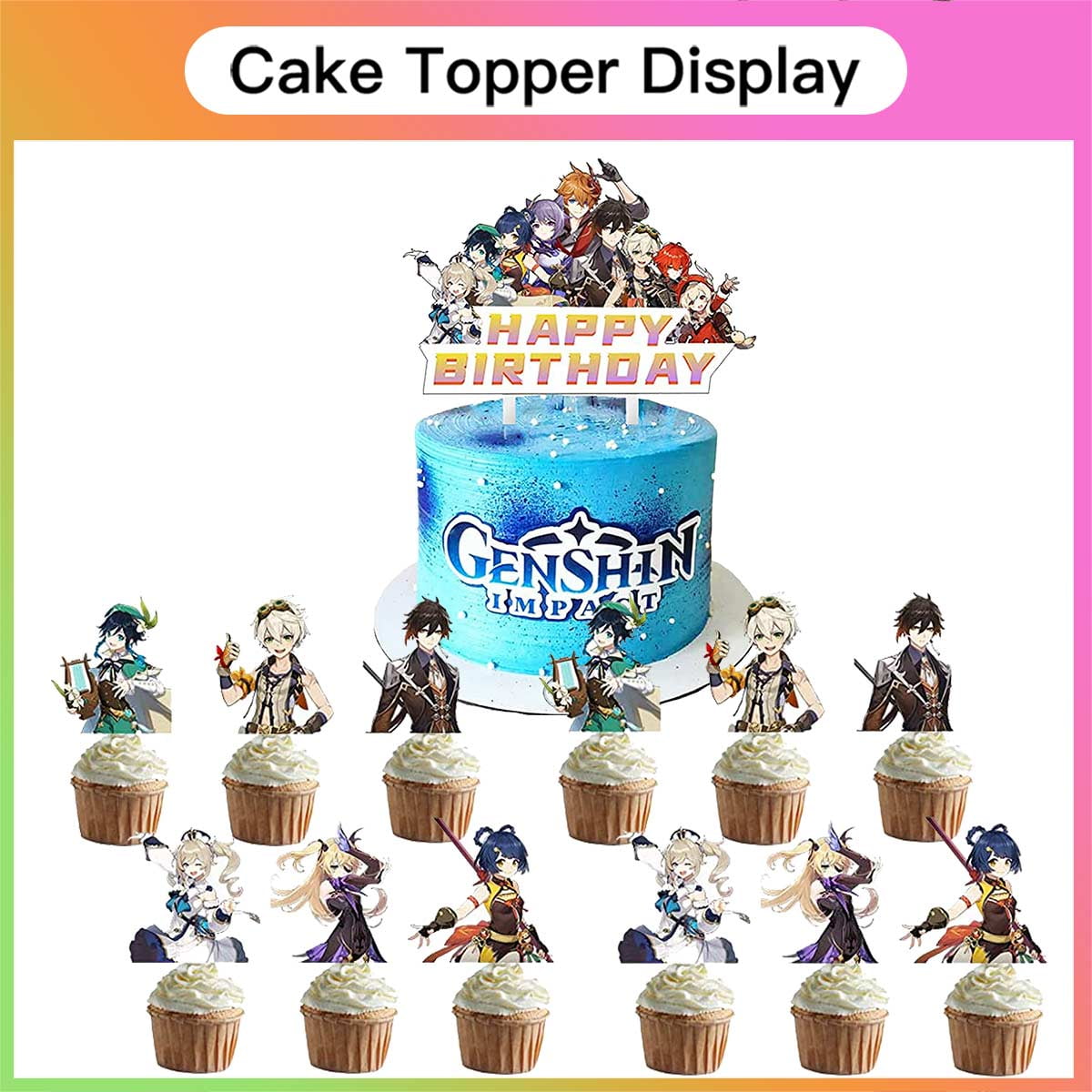 Genshin Impact Party Supplies Cake Topper Decor Banner Backdrop Tableware Balloons Birthday Decorations