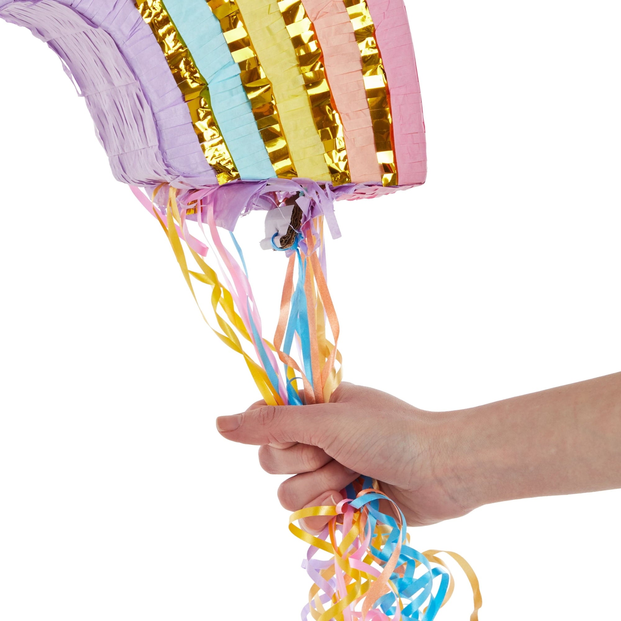 BLUE PANDA Rainbow Pull String Pinata for Kids Ages 3-14, Pastel Birthday Decorations, Gender Reveal Party Supplies, Small, 16.5 x 10 x 3 In