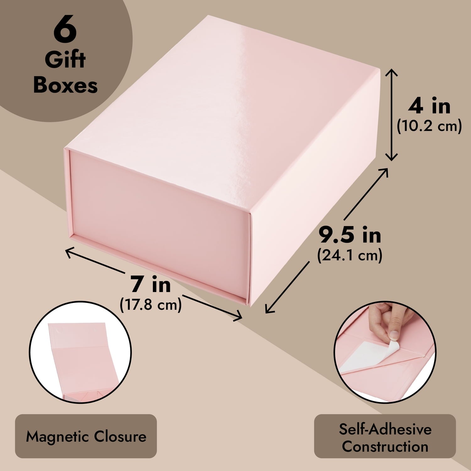 6 Pack Magnetic Gift Boxes with Lids, 9.5 x 7 x 4 Inches for Birthday, Wedding, Groomsman and Bridesmaid Proposal Box (Pink)