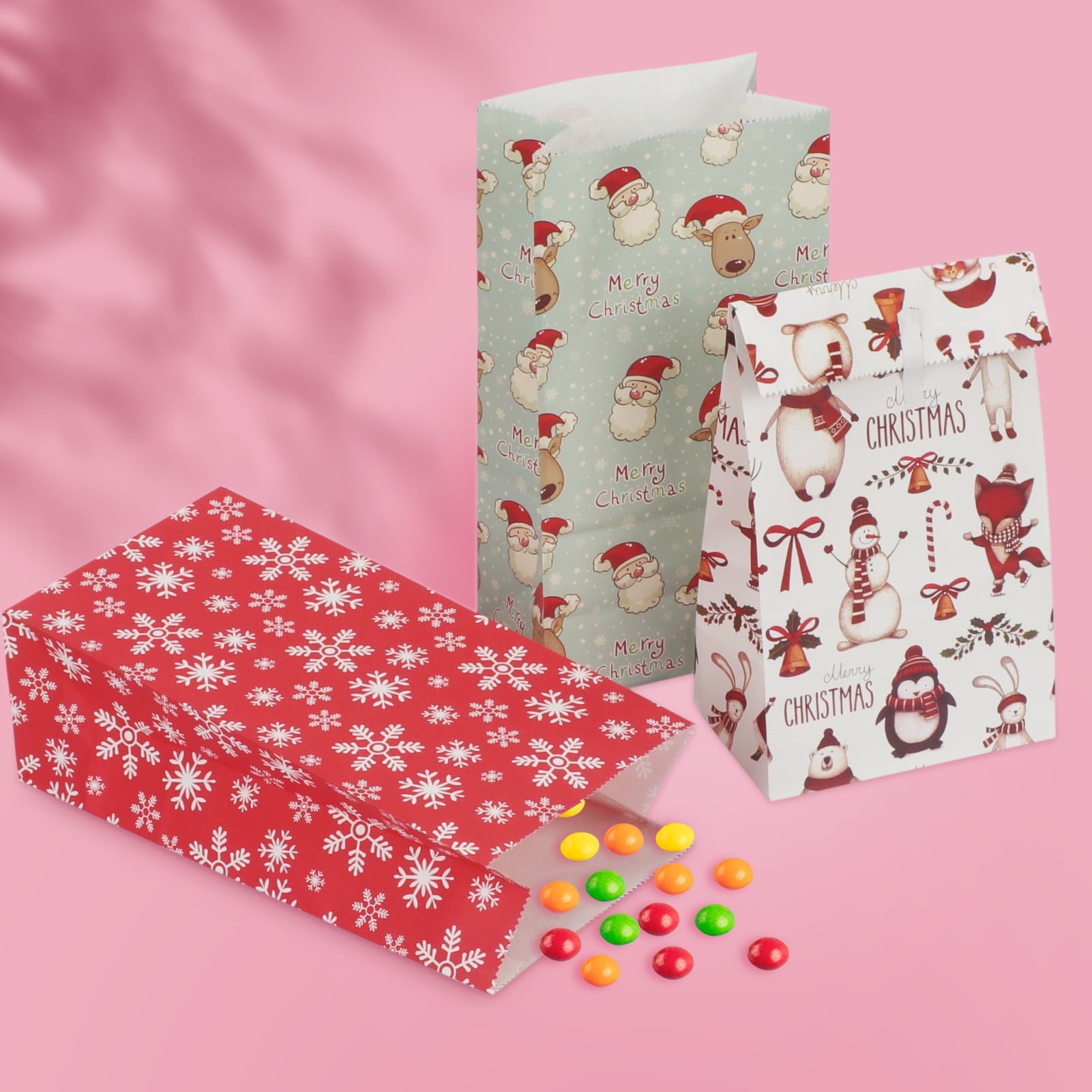 Toplive Christmas Paper Bags, [12 Pack ]Party Gift Candy Treat Bag 6 Patterns Christmas Gift Bags with 12 Pcs Christmas Label Stickers for Party Favors, Holiday Goodie Wrapping
