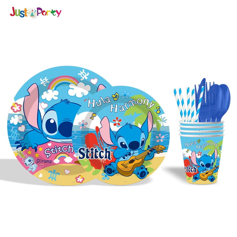STITCH 82/92 PCS Party Supplies, Party Tableware, Disposable Paper Plates- Napkins-Forks Dinnerware Set