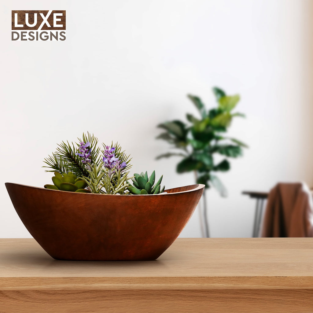 Luxe Designs | Mango Wood Bowl For Fruits, Salad & Popcorn | Wooden Decorative Bowl For Room & Kitchen | 12" x 4.5" x 11"
