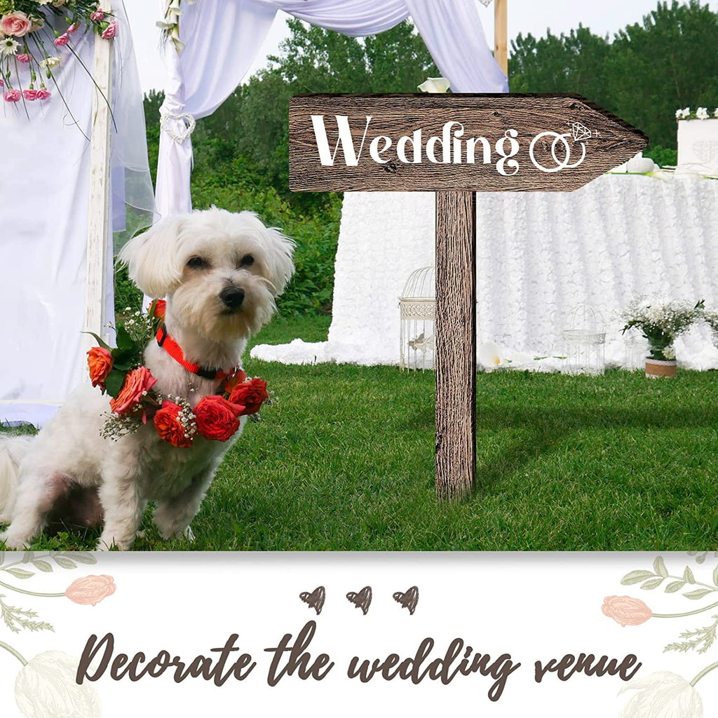 2 Pieces Wedding Directional Road Arrow Sign Wedding This Way Arrow Sign Wedding Wooden Sign and Reception Waterproof Large Wedding Sign with Stakes for Wedding Supplies