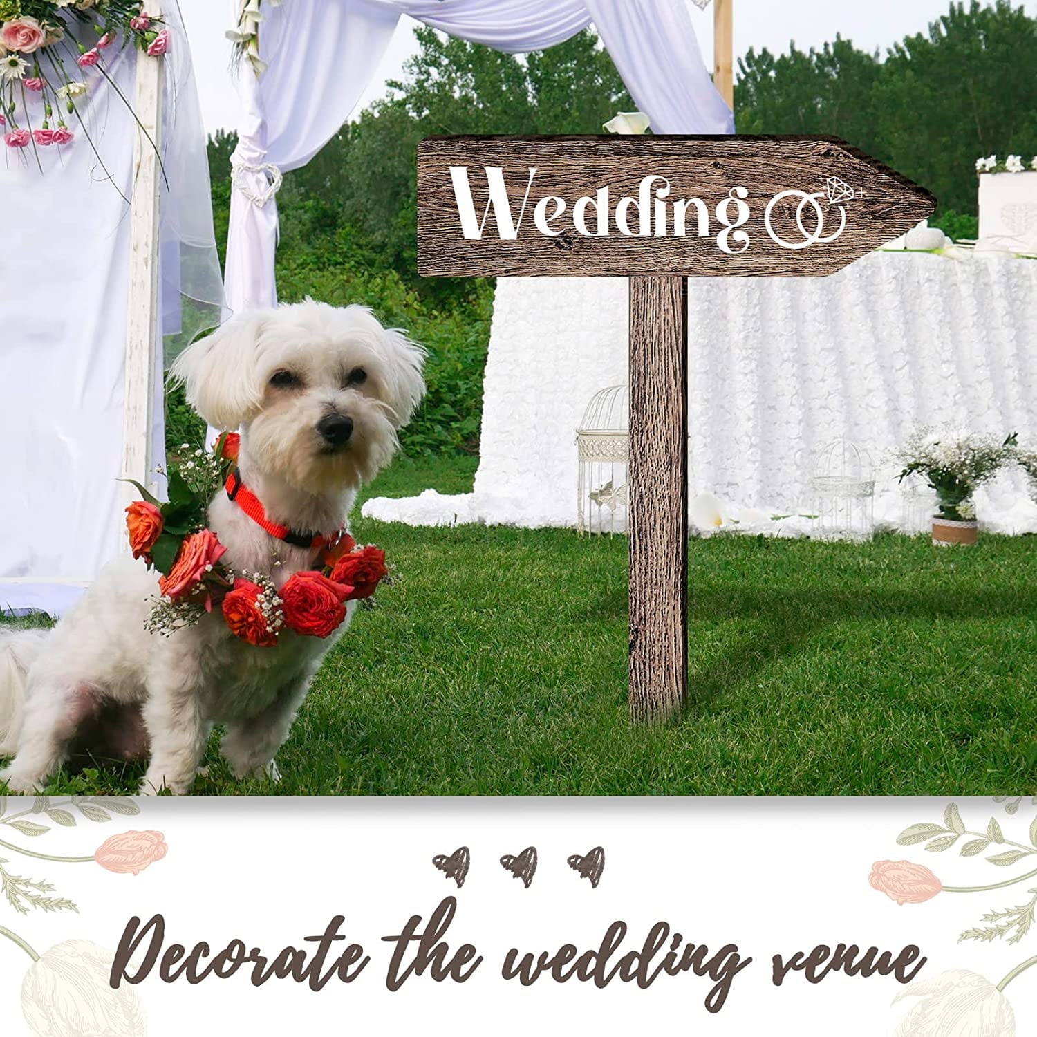 2 Pieces Wedding Directional Road Arrow Sign Wedding This Way Arrow Sign Wedding Wooden Sign and Reception Waterproof Large Wedding Sign with Stakes for Wedding Supplies